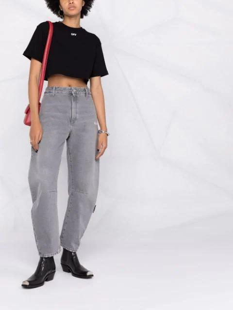 OFF-WHITE Off White Cropped T Shirt With Off Embroidery In Black