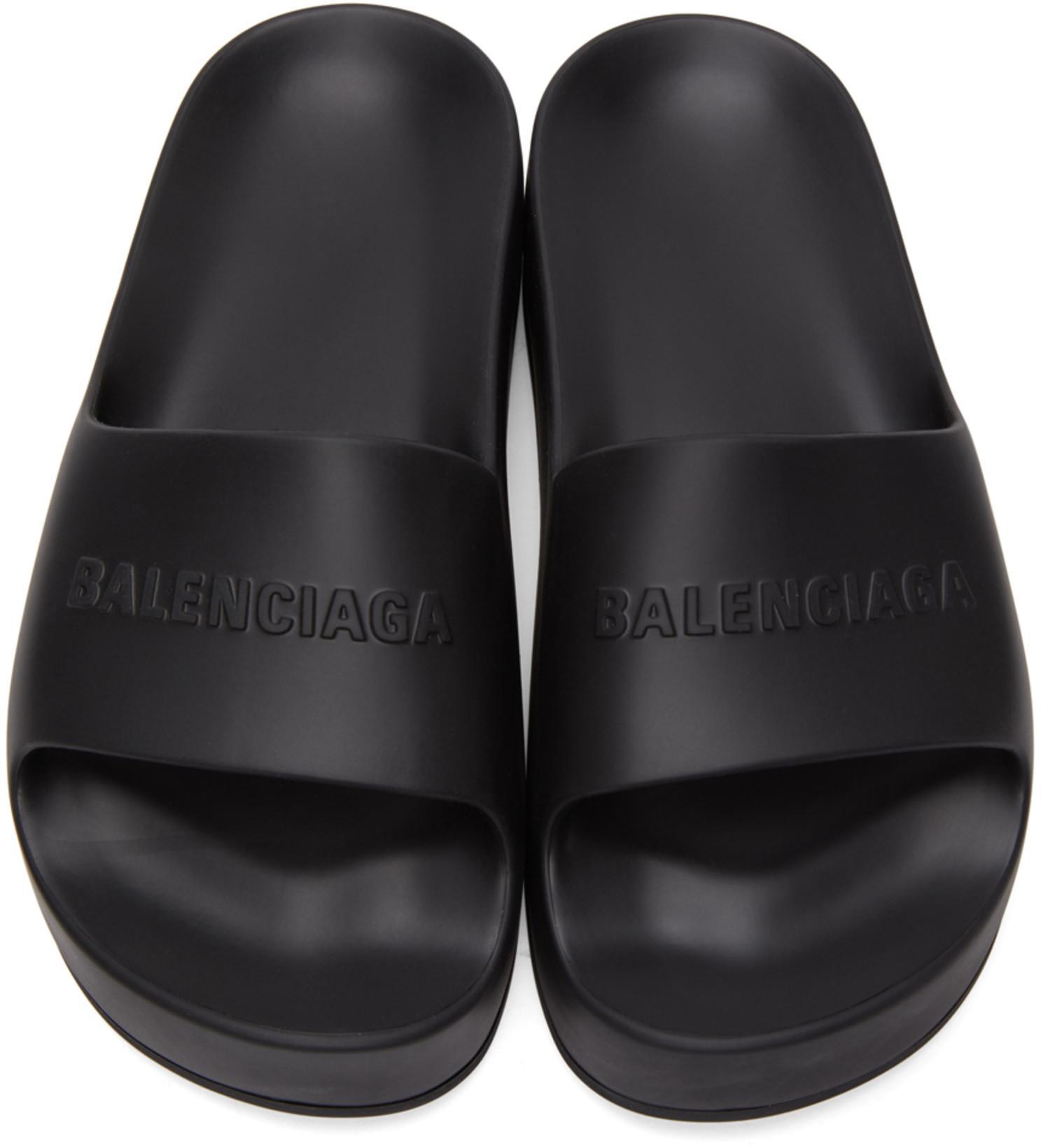 BALENCIAGA Womens Black Mono Platform Rubber Pool Slides 5
