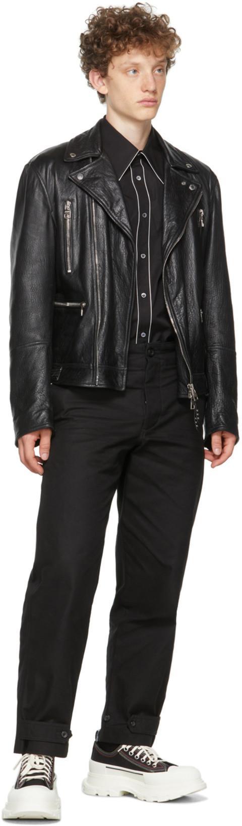 ALEXANDER MCQUEEN Mcqueen Textured Leather Jacket With Zip Closure In Black
