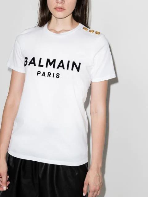 BALMAIN Logo-print Crop T-shirt In White