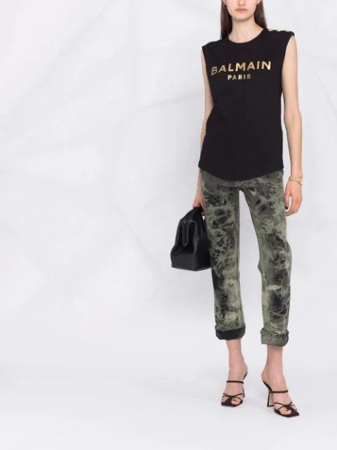BALMAIN Logo-print Sleeveless T-shirt In Schwarz