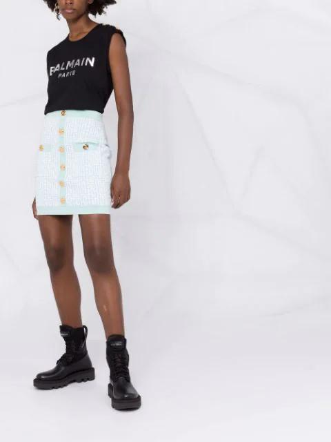 BALMAIN Black Logo Print Sleeveless