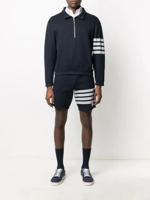 THOM BROWNE Blue Crewneck Sweater With Logo Patch And Rwb Detail In Cotton
