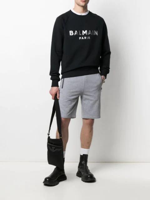 BALMAIN Black Organic Cotton Crewneck Sweatshirt