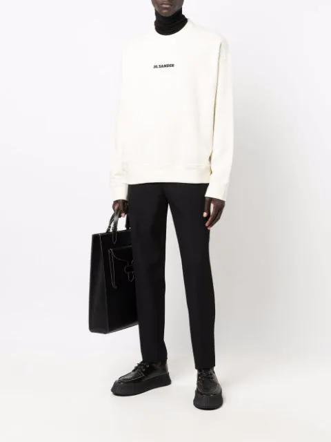 JIL SANDER Crew Neck Long Sleeve Boxy Fit Printed Logo Sweatshirt In White