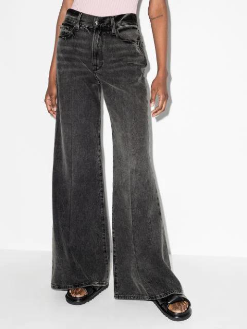 FRAME Le Palazzo Cropped Raw Hem Jeans In Black