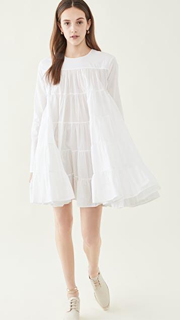 MERLETTE Soliman Tiered Cotton Mini Dress In White
