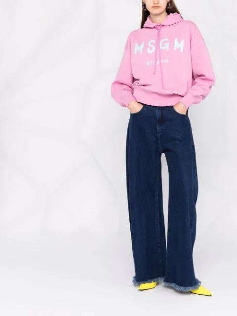 MSGM Hooded Sweatshirt With Drawstring And Ribbed Finish In Pink