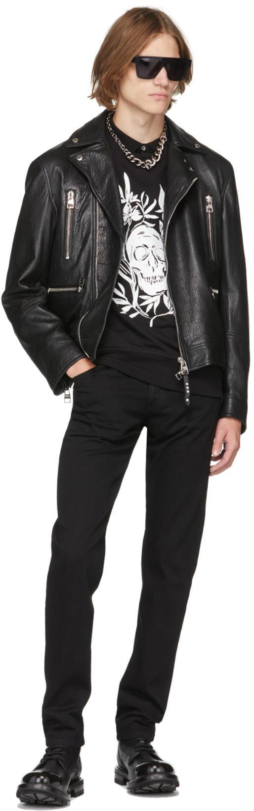 ALEXANDER MCQUEEN Mcqueen Textured Leather Jacket With Zip Closure In Black