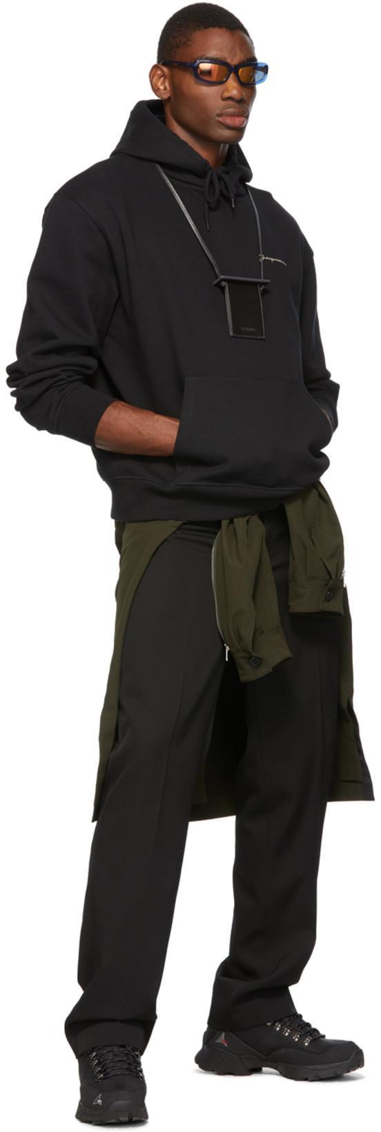 JACQUEMUS Logo Embroidered Drawstring Hoodie In Black