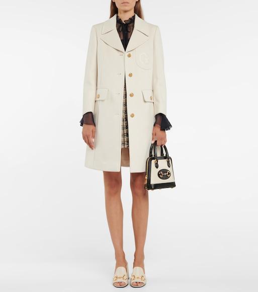 GUCCI Double G Embroidered Wool Coat In White