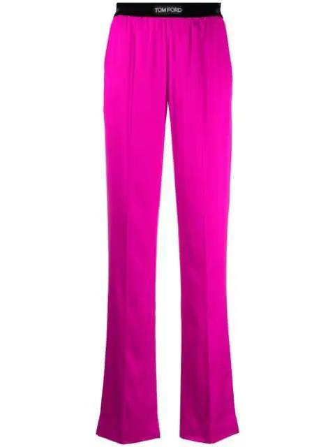TOM FORD Fuchsia Satin Pants With Logo On Waistband In Stretch Silk Woman In Purple