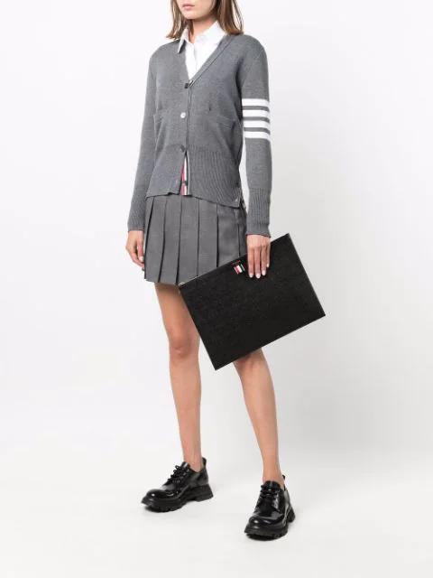 THOM BROWNE 4-bar Wool Melange Cardigan In Grey