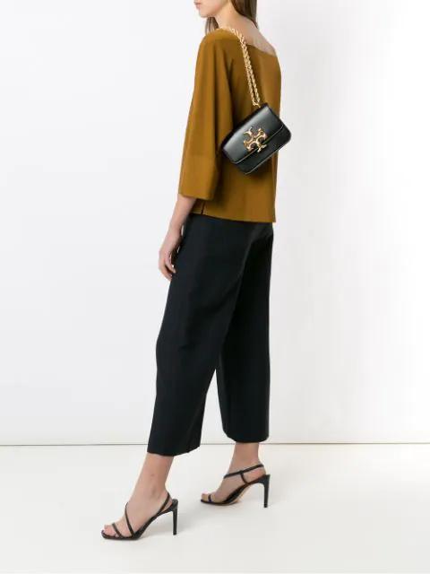 TORY BURCH Small Eleanor Pebbled Leather Convertible Shoulder Bag In Black