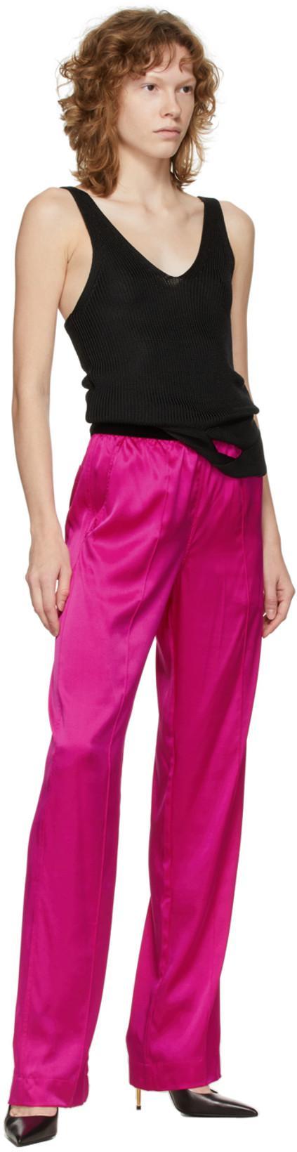 TOM FORD Fuchsia Satin Pants With Logo On Waistband In Stretch Silk Woman In Purple