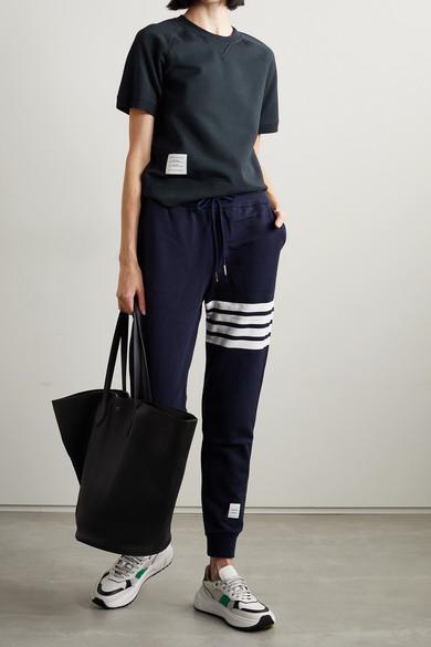 THOM BROWNE Intarsia Stripes Cotton Sweatpants In Blue