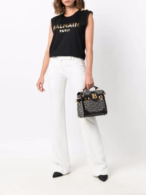 BALMAIN Logo-print Sleeveless T-shirt In Schwarz