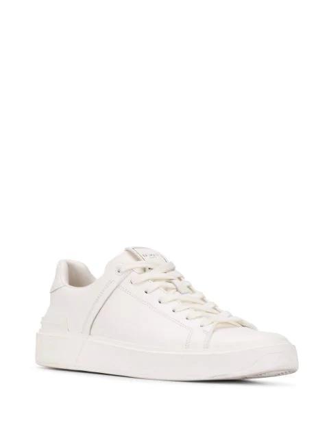 BALMAIN B-court White Low Top Sneakers With Logo Patch On The Tongue In Leather Man In Multi