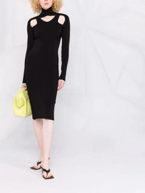 COPERNI Knee-length Cut-out Knit Dress With Ribbed Texture In Black