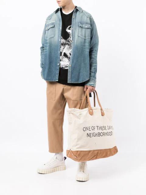 NEIGHBORHOOD Graphic-print Canvas Tote In Nude