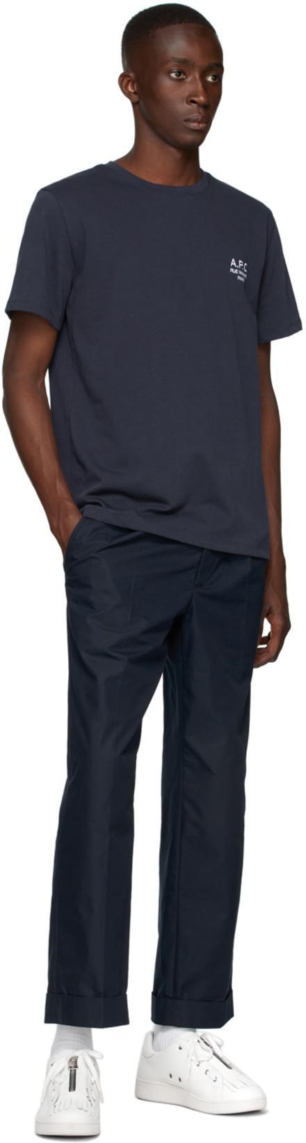 A.P.C. Men Blue Crewneck T-shirt With Logo Embroidered On The Front In Cotton Man