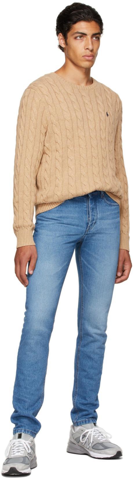POLO RALPH LAUREN Beige Cable Knit Crewneck Sweater With Pony Embroidery On The Front In Wool And Cashmere Man In Nude