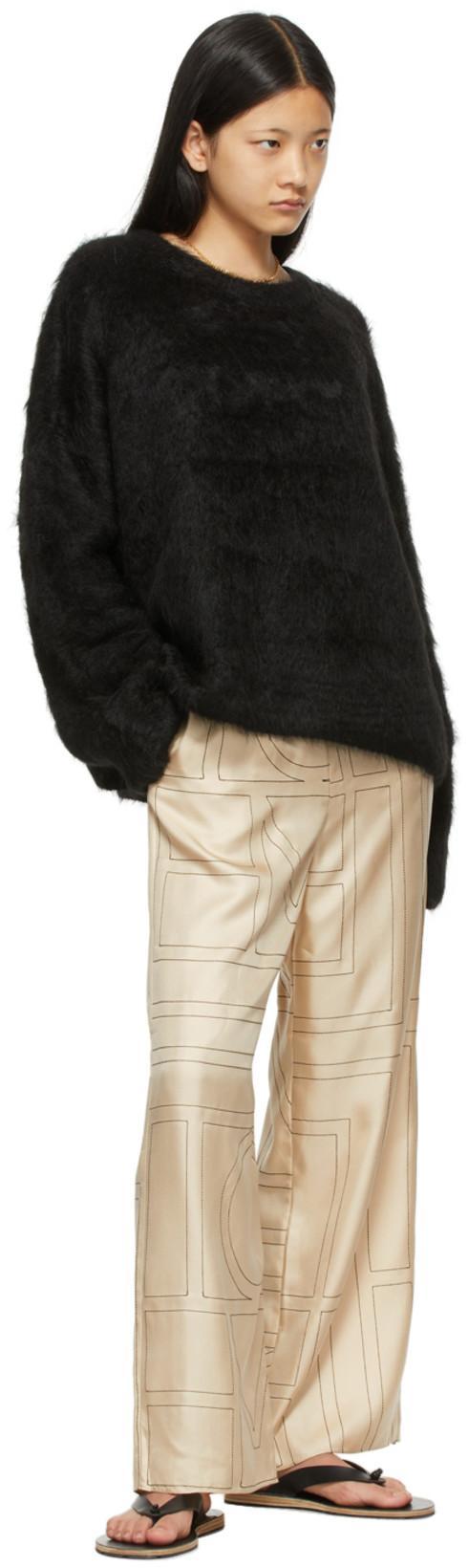 TOTÊME Monogram Silk Straight-leg Ankle Pajama Pants In Brown