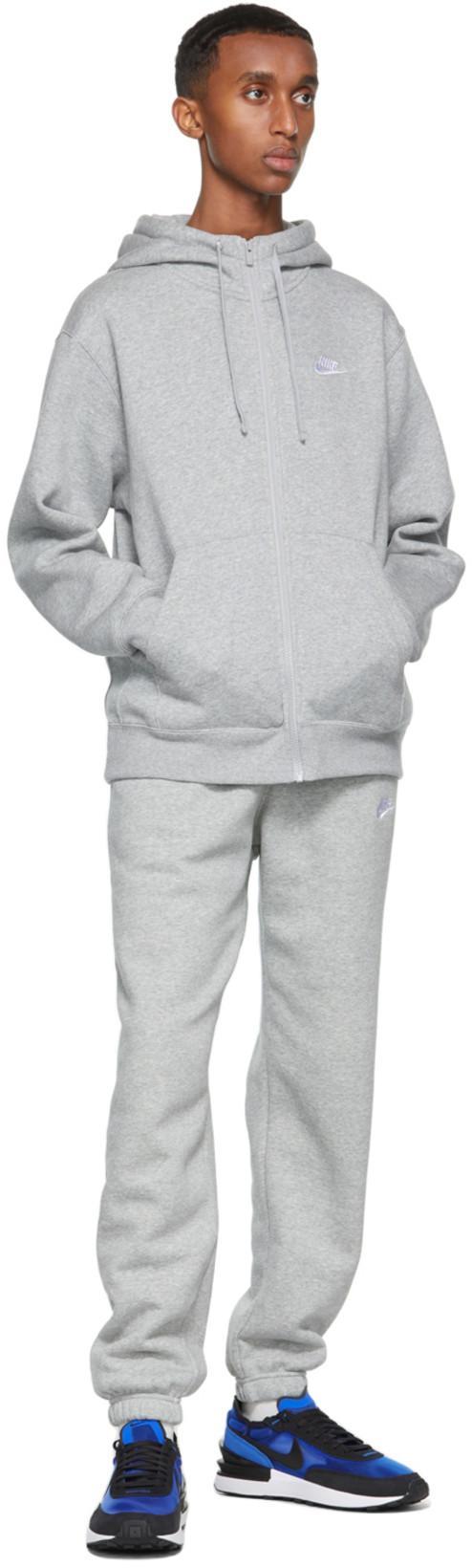 NIKE Sportswear Club Logo-embroidered Cotton-blend Jersey Zip-up Hoodie In Grey