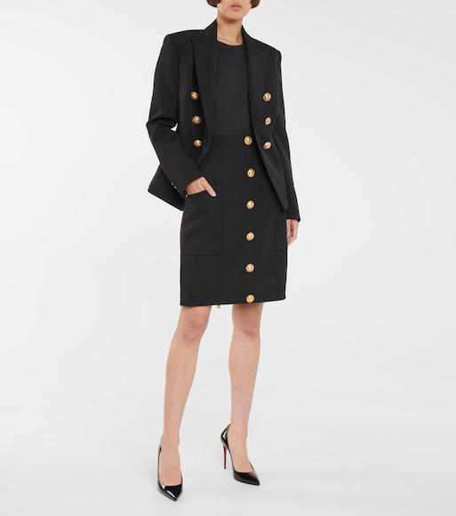 BALMAIN Button-embellished Wool-twill Mini Skirt In Black