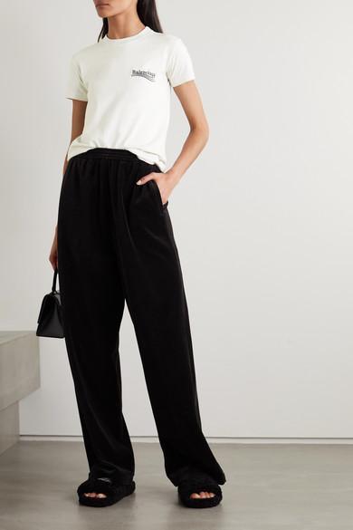 BALENCIAGA Furry Logo-embroidered Faux Shearling Slides In Black