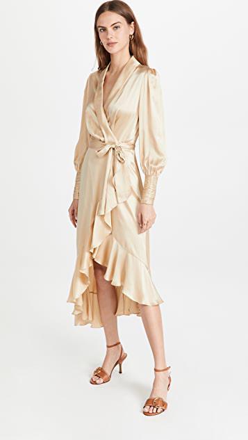 ZIMMERMANN Silk Wrap Midi Dress In Pink