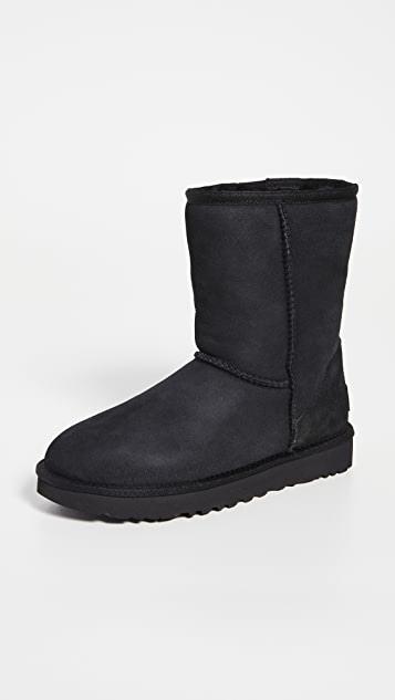 UGG Classic Short Black Boots With Logo Patch On The Rear And Shearling Lining In Suede Woman