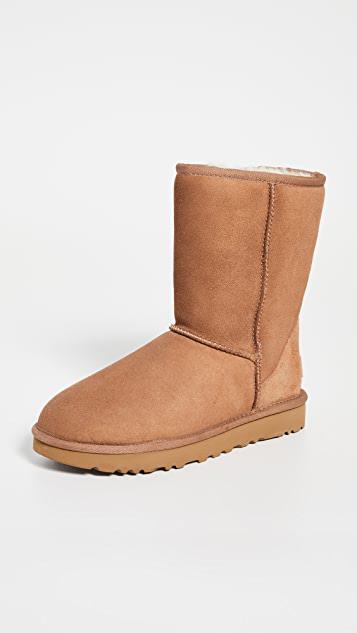 UGG Classic Short Beige Boots With Logo Patch On The Rear And Shearling Lining In Suede Woman In Nude