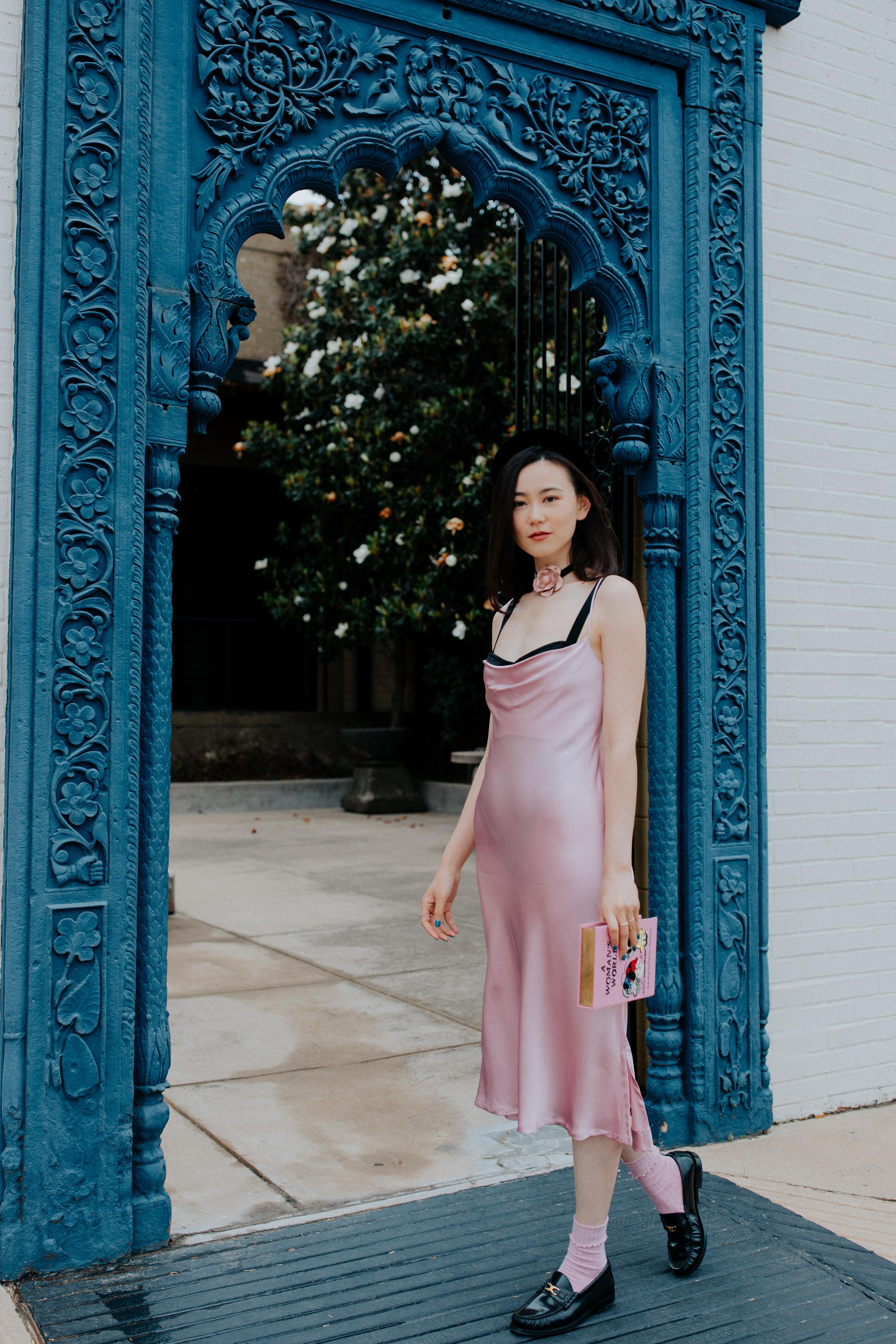 GILDA & PEARL Sophia Midi Silk Slip Dress In Pink