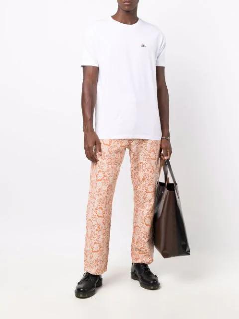 VIVIENNE WESTWOOD White Crewneck T-shirt With Multicolor Orb Embroidery In Cotton