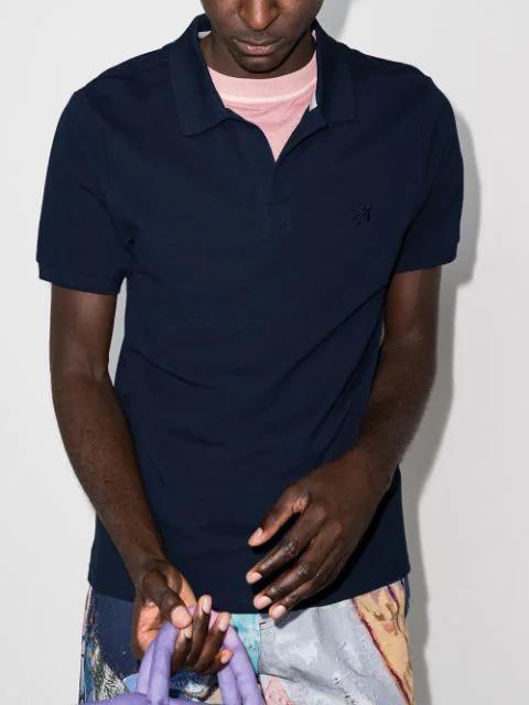 VILEBREQUIN Logo Print Cotton Pique Polo T-shirt In Marine Blue