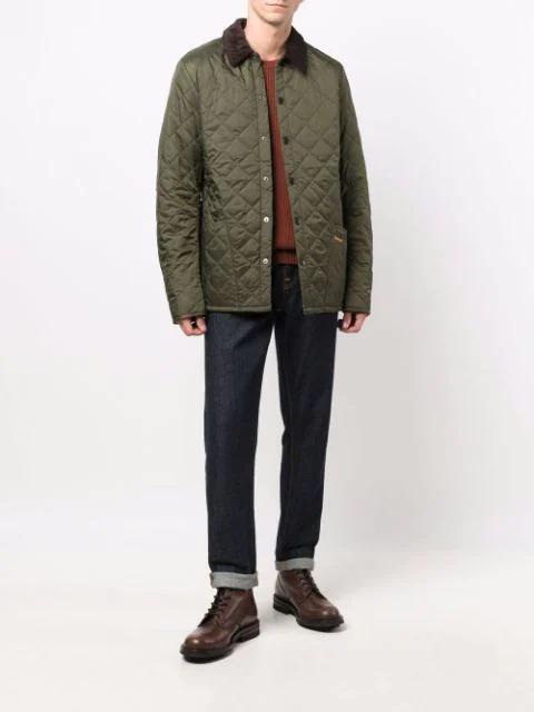 BARBOUR Heritage Liddesdale Green Jacket With Classic Corduroy Collar And Logo Lettering On The Front In Tec