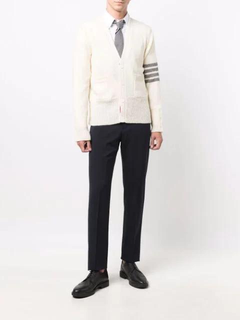 THOM BROWNE Striped Cotton Tie In Grey