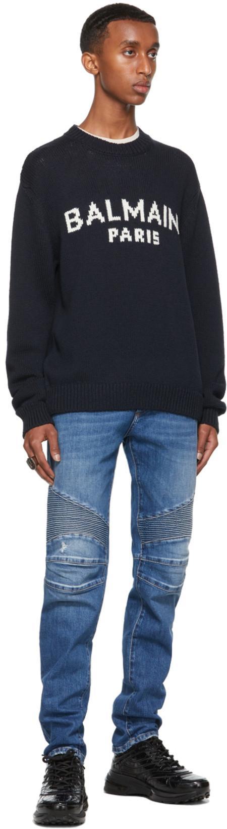 BALMAIN Branded Sweater In Blue In Black