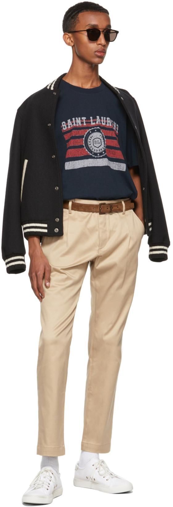 SAINT LAURENT Teddy Logo Patch Wool Blend Bomber Jacket In Noir