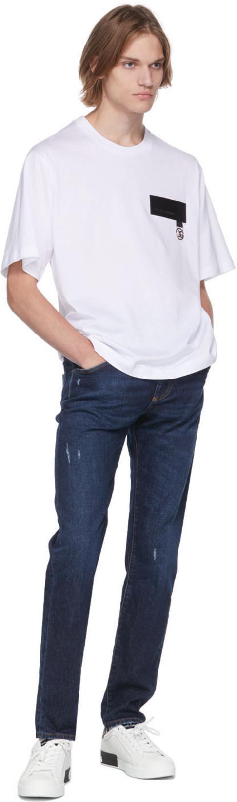 DOLCE & GABBANA Portofino White And Black Low Top Sneakers With Logo Detail In Leather Man