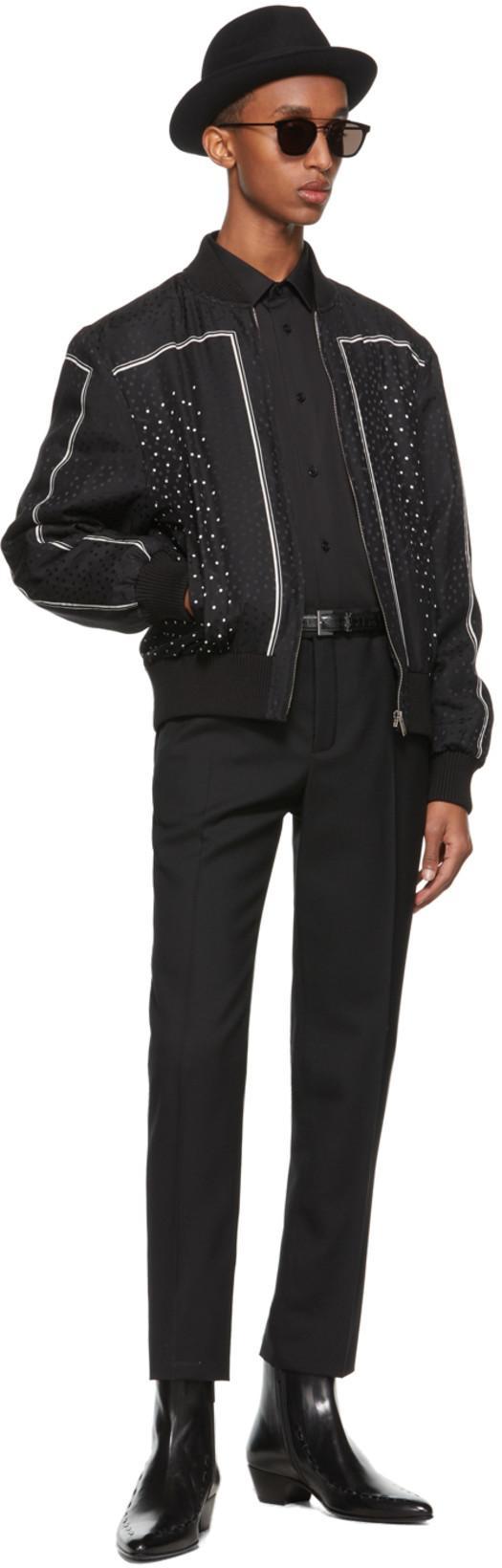 SAINT LAURENT Black Monogram Teddy Bomber Jacket