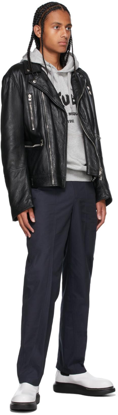 ALEXANDER MCQUEEN Mcqueen Textured Leather Jacket With Zip Closure In Black