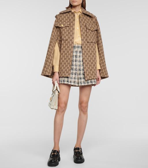 GUCCI Gg-knit Wool Cape Jacket In Multi