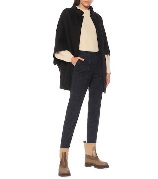 LORO PIANA Belted Leather-trimmed Cashmere Cape In Black
