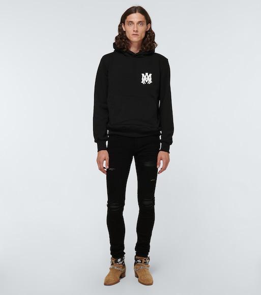 AMIRI Hooded Cotton Sweatshirt Kangaroo Pocket In Black