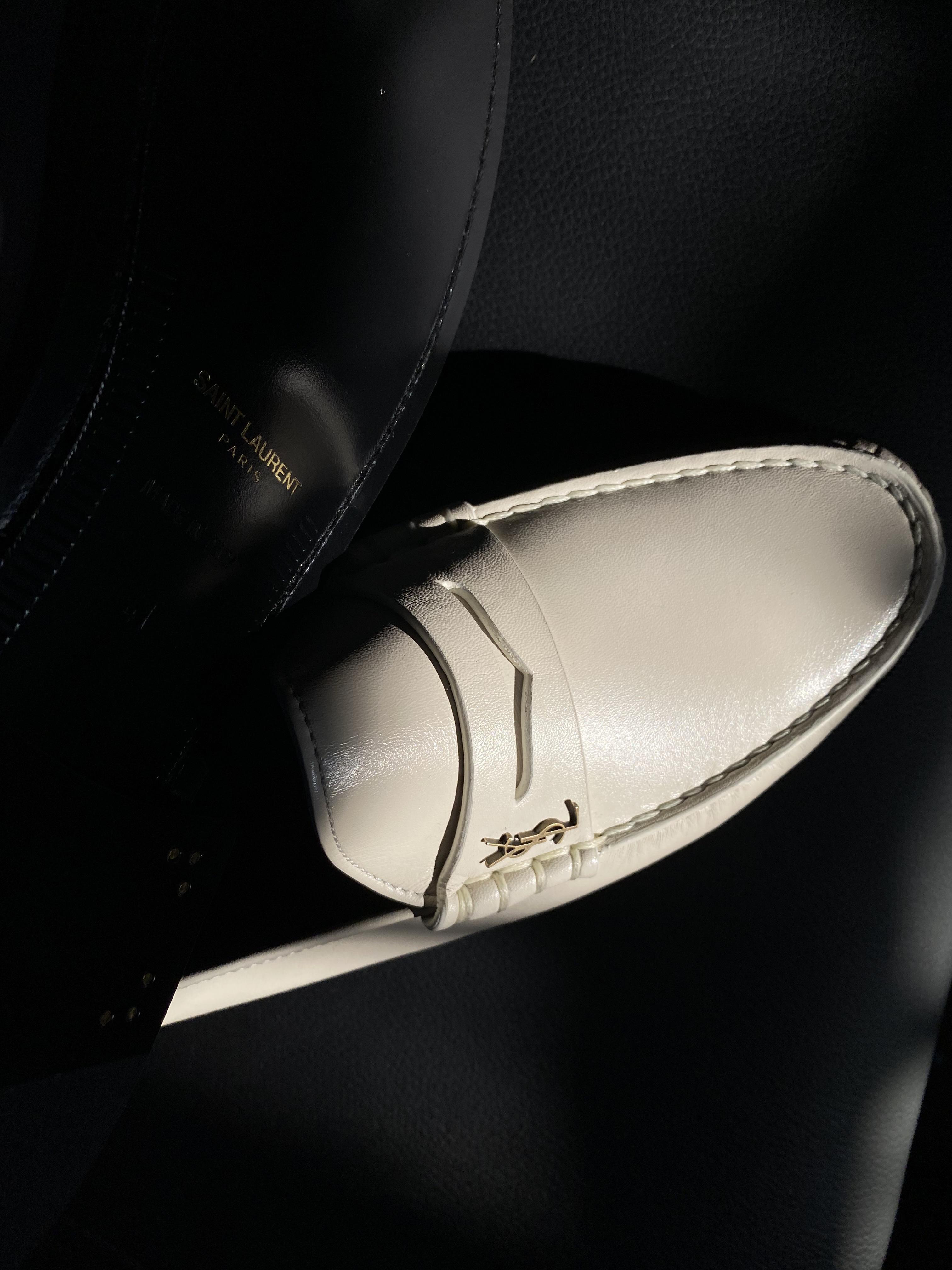 SAINT LAURENT Monogram Leather Loafers In White
