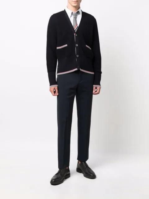 THOM BROWNE Striped Cotton Tie In Grey