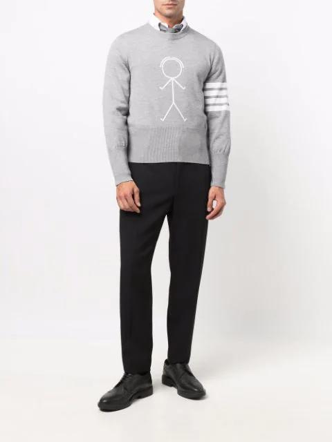 THOM BROWNE Striped Cotton Tie In Grey