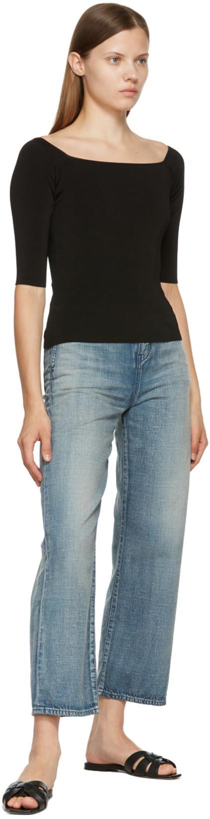 SAINT LAURENT Tribute Nu Pieds Embossed Croc Flat Sandals In Black